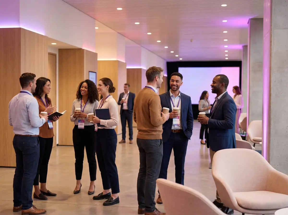 Marketing professionals networking at a conference event