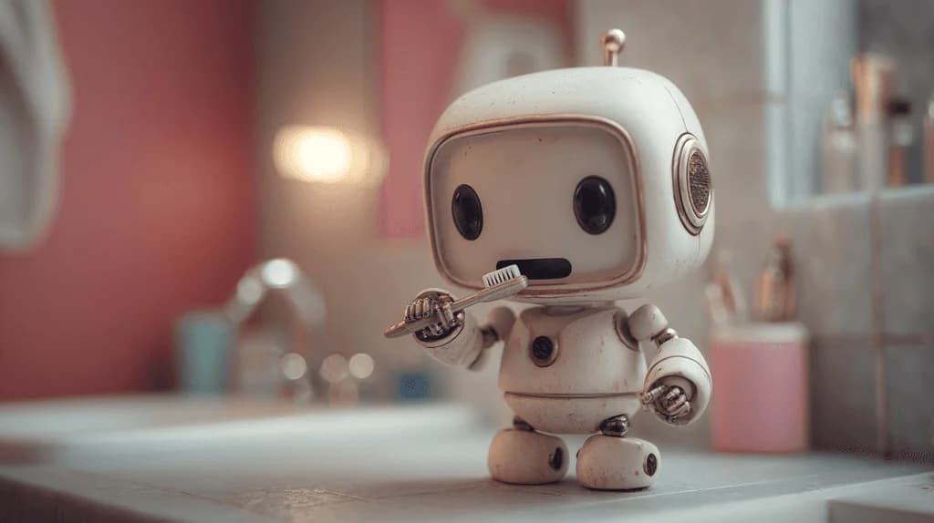 Cute white robot character with large eyes